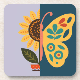 Playful floral and butterfly design coaster