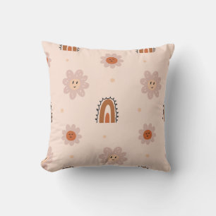 Playful Floral and Rainbow Pattern Throw Pillow