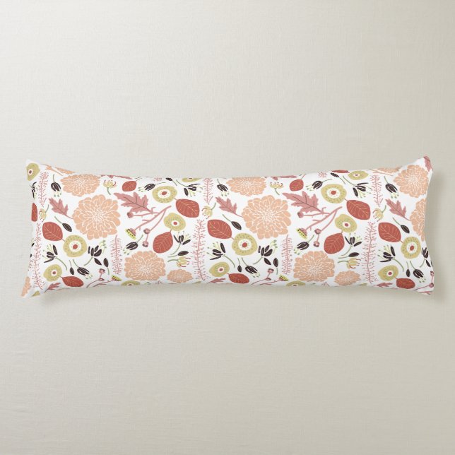 Playful Floral Mix Peach Green Whimsical Body Pillow (Front)
