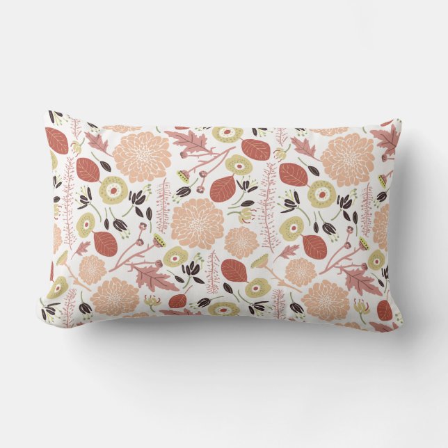Playful Floral Mix Peach Green Whimsical Lumbar Pillow (Front)