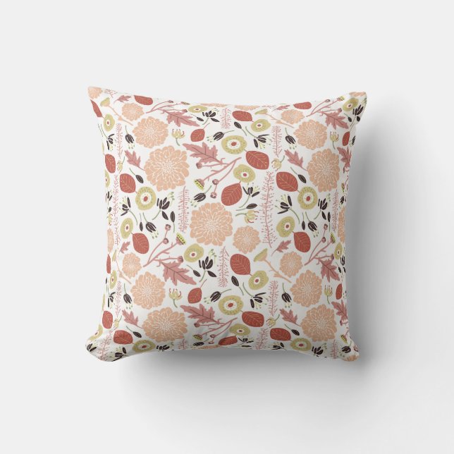 Playful Floral Mix Peach Green Whimsical Throw Pillow (Front)