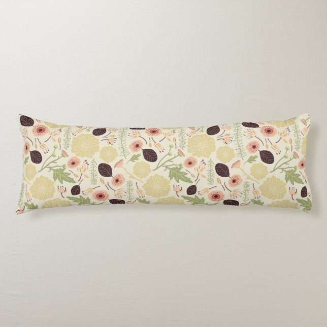 Playful Floral Pink Green Cream Pattern Flowers Body Pillow (Front)