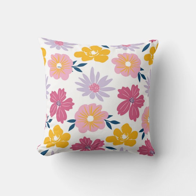 Playful Floral Symphony Throw Pillow (Front)