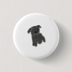 Playful Fluffy Black Puppy Personalized Gift 1 Inch Round Button