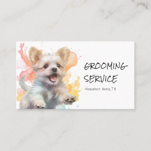 Playful Fluffy Dog Groomer Grooming Service Business Card