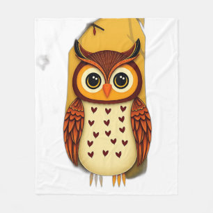 Playful Folk Art Owl with Autumn Colours Fleece Blanket