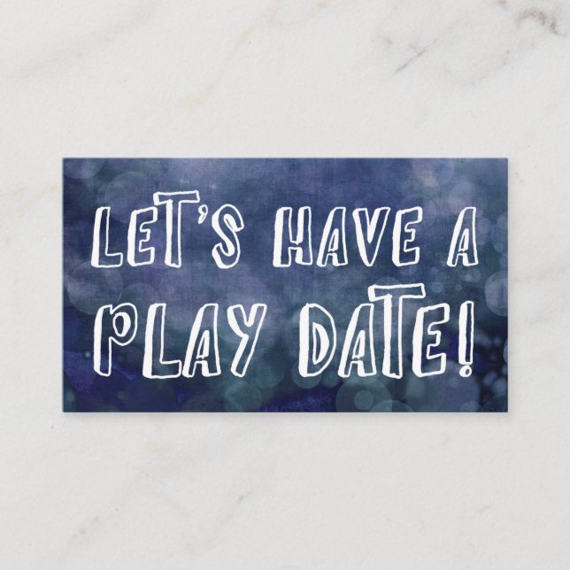 Playful Font Blue Bokeh Mommy Play Date Card (Front)
