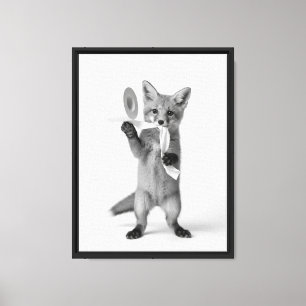 Playful Fox Holding Toilet Paper Minimalist Wild Canvas Print