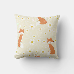 Playful Foxes and Daisies Throw Pillow