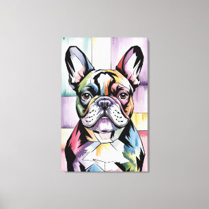 Playful French Bulldog Mosaic Portrait Canvas Print