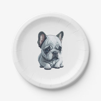 Playful French bulldog sitting Paper Plate