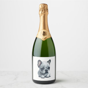 Playful French bulldog sitting  Sparkling Wine Label