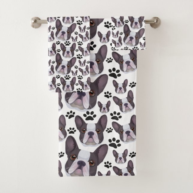 Playful Frenchie French Bulldog Pet Puppy Dog Bath Towel Set (Insitu)