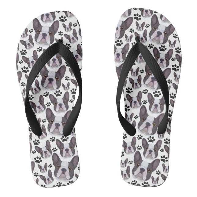 Playful Frenchie French Bulldog Pet Puppy Dog Flip Flops (Footbed)