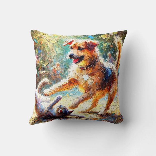 Playful friends  throw pillow (Back)