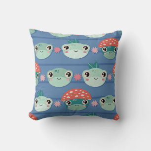 Playful Frog and Mushroom Pattern Throw Pillow