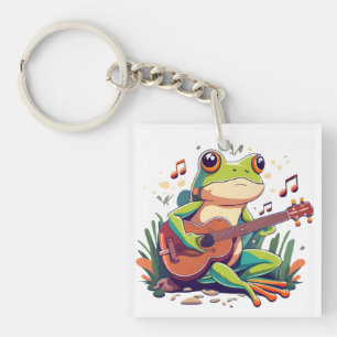 Playful Frog with Banjo - Cute Musical Amphibian Keychain