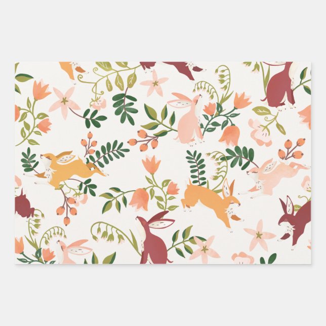 Playful & Fun Rabbit Pattern Wrapping Paper Sheet (Front)