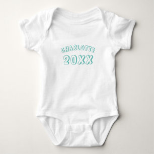 Playful fun teal custom name year number cute   baby bodysuit