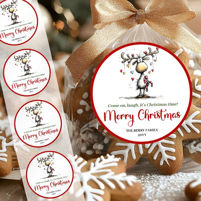 Playful funny deer sticker red green doodle style (Playful funny deer sticker red green doodle style

)