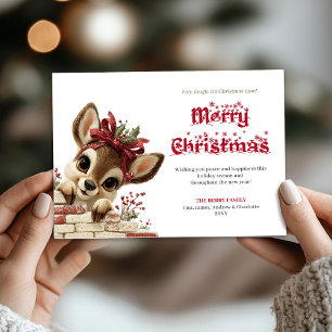 Playful Funny Reindeer Snow kids holiday greeting 