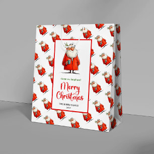 Playful funny Santa Claus minimalist festive  Medium Gift Bag