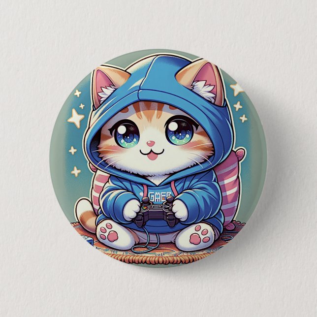 Playful Gamer Cat  in Cozy Setting 2 Inch Round Button (Front)