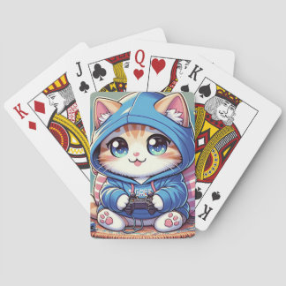 Playful Gamer Cat in Cozy Setting Playing Cards