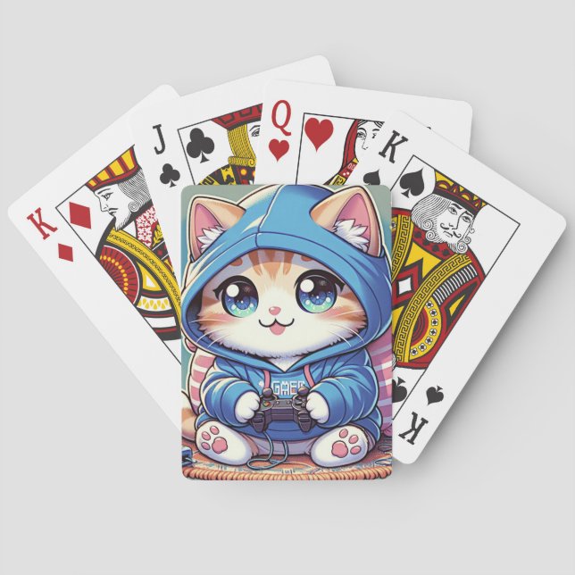 Playful Gamer Cat  in Cozy Setting Playing Cards (Back)