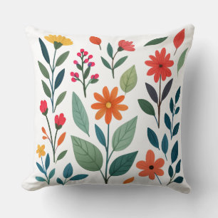 Playful Garden Charm Colourful Botanical & Ladybug Throw Pillow