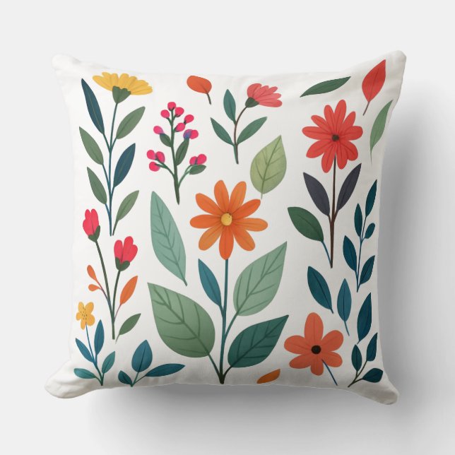Playful Garden Charm Colourful Botanical & Ladybug Throw Pillow (Front)