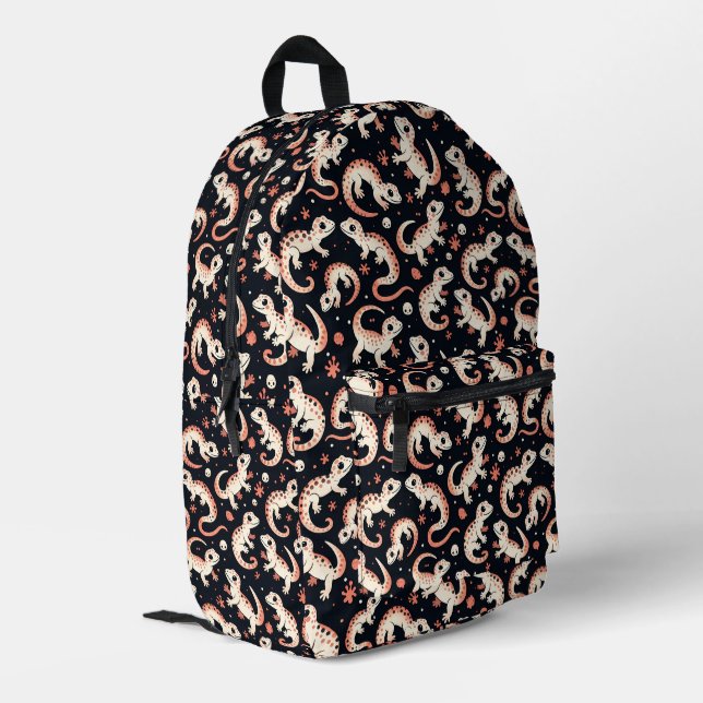 Playful Gecko Pattern Printed Backpack (Back Corner Left)