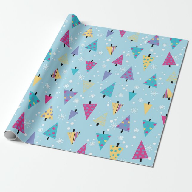 Playful geometric christmas trees pattern wrapping paper (Unrolled)