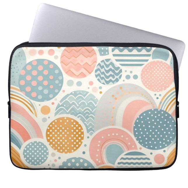 Playful Geometric Doodle Pattern Laptop Sleeve (Front)