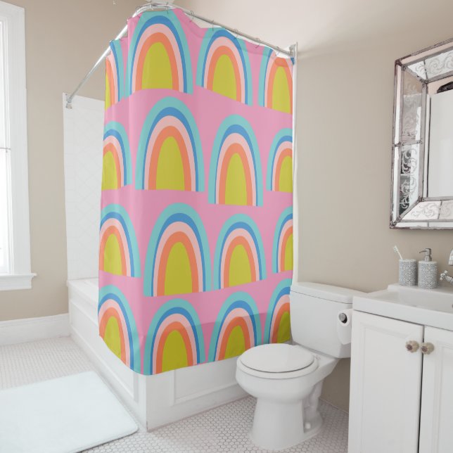 Playful Geometric Rainbow Pattern in Bright Pink (In Situ)