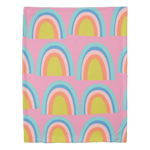 Playful Geometric Rainbow Pattern in Bright Pink Duvet Cover
