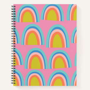 Playful Geometric Rainbow Pattern in Bright Pink Notebook