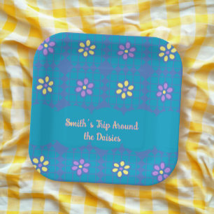 playful geometrical colourful daisy pattern summer paper plate