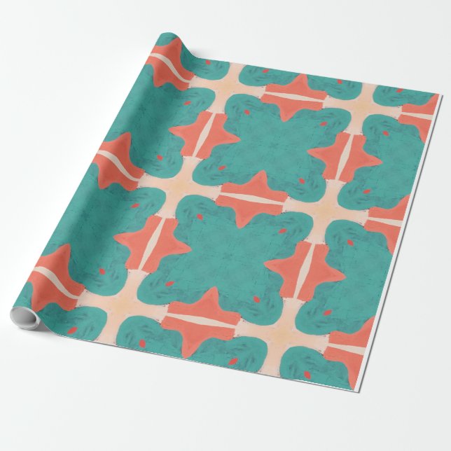 Playful geometry pattern on blue background wrapping paper (Unrolled)