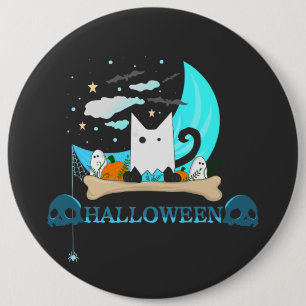 Playful Ghost Cat Haunts Halloween Night 6 Inch Round Button