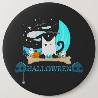 Playful Ghost Cat Haunts Halloween Night 6 Inch Round Button