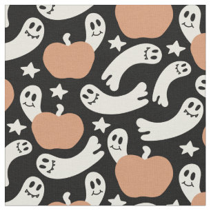 Playful Ghosts and Pumpkins on Black – Halloween R Fabric