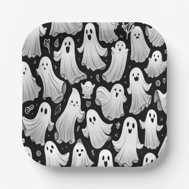 Playful Ghosts Everywhere Spooky Fun Halloween Paper Plate (Front)