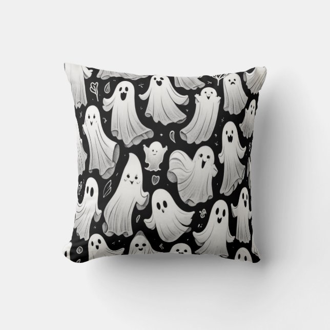 Playful Ghosts Everywhere Throw Pillow (Front)
