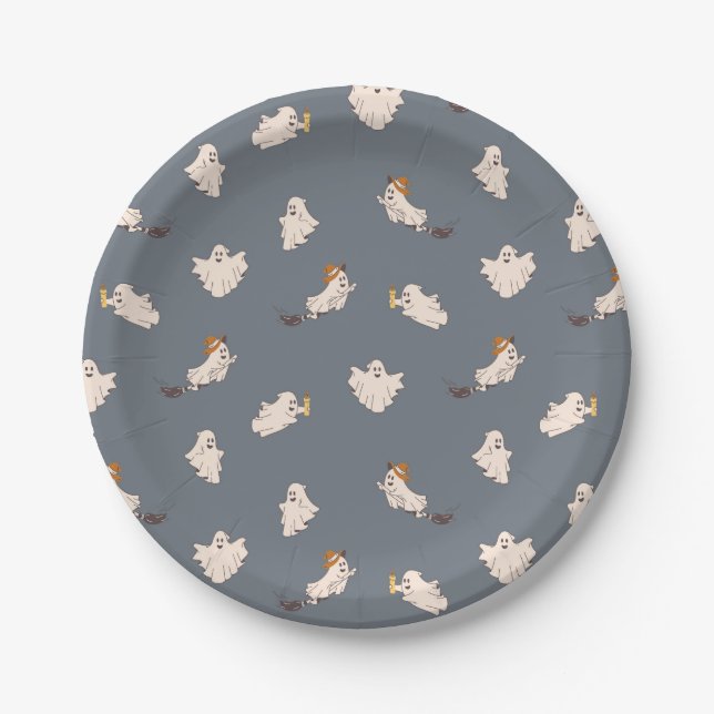 Playful Ghosts Halloween Pattern Paper Plate (Front)