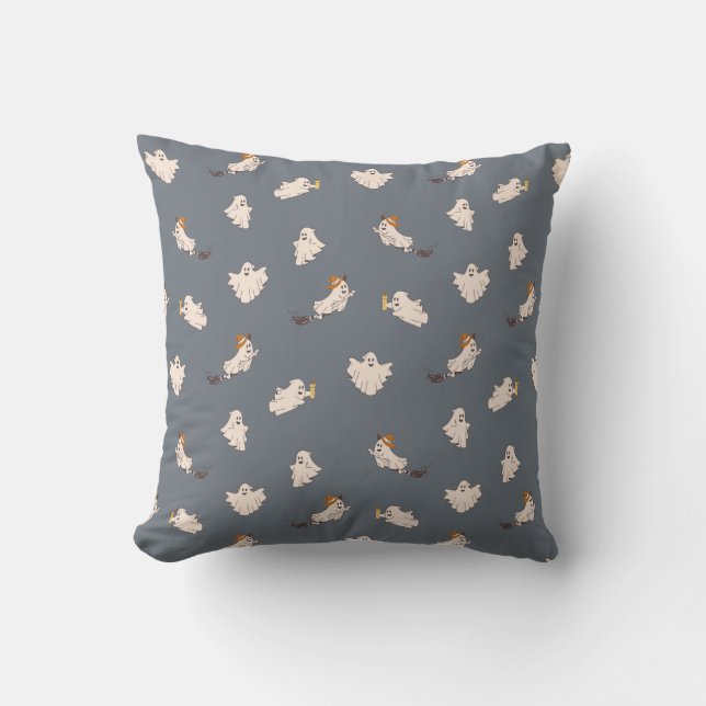 Playful Ghosts Halloween Pattern Throw Pillow (Front)
