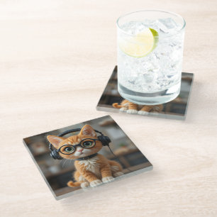 Playful Ginger Cat Glass Coaster