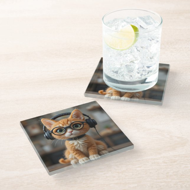 Playful Ginger Cat Glass Coaster (Angled)