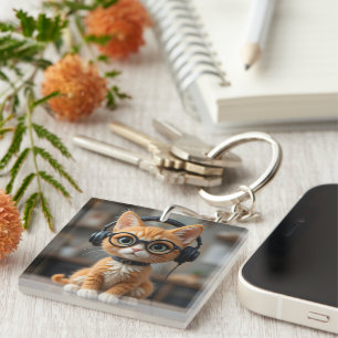 Playful Ginger Cat Keychain