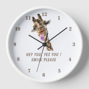 Playful Giraffe Funny Clock Gift - Custom Text
